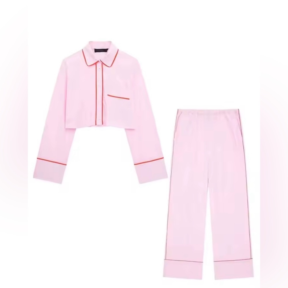 NWT Zara Light Pink pants with Red Piping